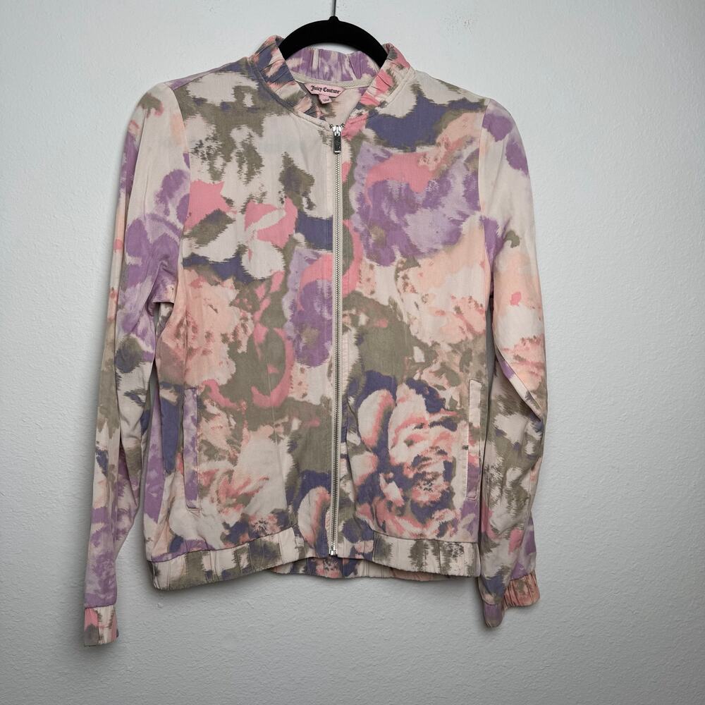 Juicy Couture Floral Zip Jacket Sm Pastel Y2K Fitted bomber style  Lightweight